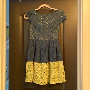 Kenzie cz teal and lime green lace dress